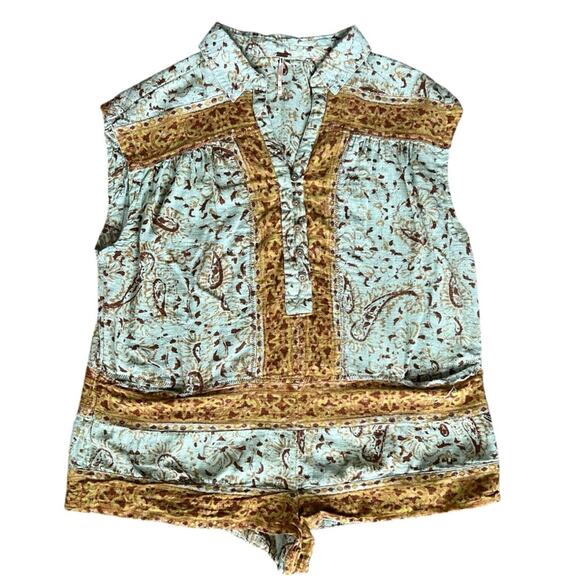 Free People Women’s Telly Collared Teal Hot Shorts Boxy Button Front Romper XS - Picture 12 of 13